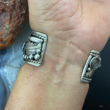 Load image into Gallery viewer, Native American Sterling Silver Turquoise & Coral Leaf Decorated Men's Bracelet