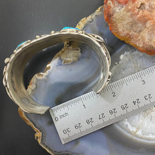 Load image into Gallery viewer, Native American Sterling Silver Turquoise & Coral Leaf Decorated Men's Bracelet