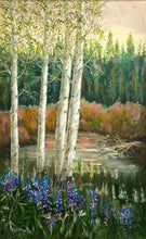 Load image into Gallery viewer, "Lupine Beaver Pond" By, Hal Rice, Framed Original Oil, 54"x36"