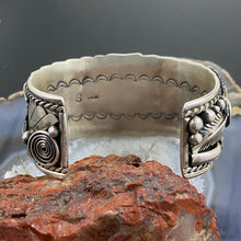 Load image into Gallery viewer, Native American Sterling Silver Turquoise & Coral Leaf Decorated Men's Bracelet