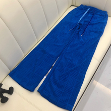 Load image into Gallery viewer, 2021 Autumn Winter Knitted Plaid Wide Leg Pants Women High Quality Solid Color Elastic Waist Long Straight Cotton Trousers Lady
