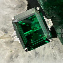Load image into Gallery viewer, Sterling Silver Look alike Emerald Simulant with Diamond Coated Crystalline Ring
