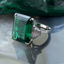 Load image into Gallery viewer, Sterling Silver Look alike Emerald Simulant with Diamond Coated Crystalline Ring
