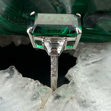 Load image into Gallery viewer, Sterling Silver Look alike Emerald Simulant with Diamond Coated Crystalline Ring
