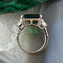 Load image into Gallery viewer, Sterling Silver Look alike Emerald Simulant with Diamond Coated Crystalline Ring
