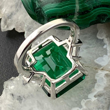 Load image into Gallery viewer, Sterling Silver Look alike Emerald Simulant with Diamond Coated Crystalline Ring

