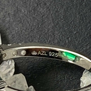 Sterling Silver Look alike Emerald Simulant with Diamond Coated Crystalline Ring
