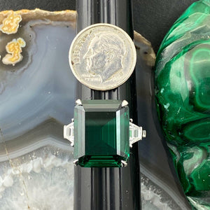 Sterling Silver Look alike Emerald Simulant with Diamond Coated Crystalline Ring