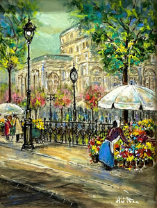 Flowers on the Boulevard&quot; By, Hal Rice, Original Oils, 25&quot;x21&quot;